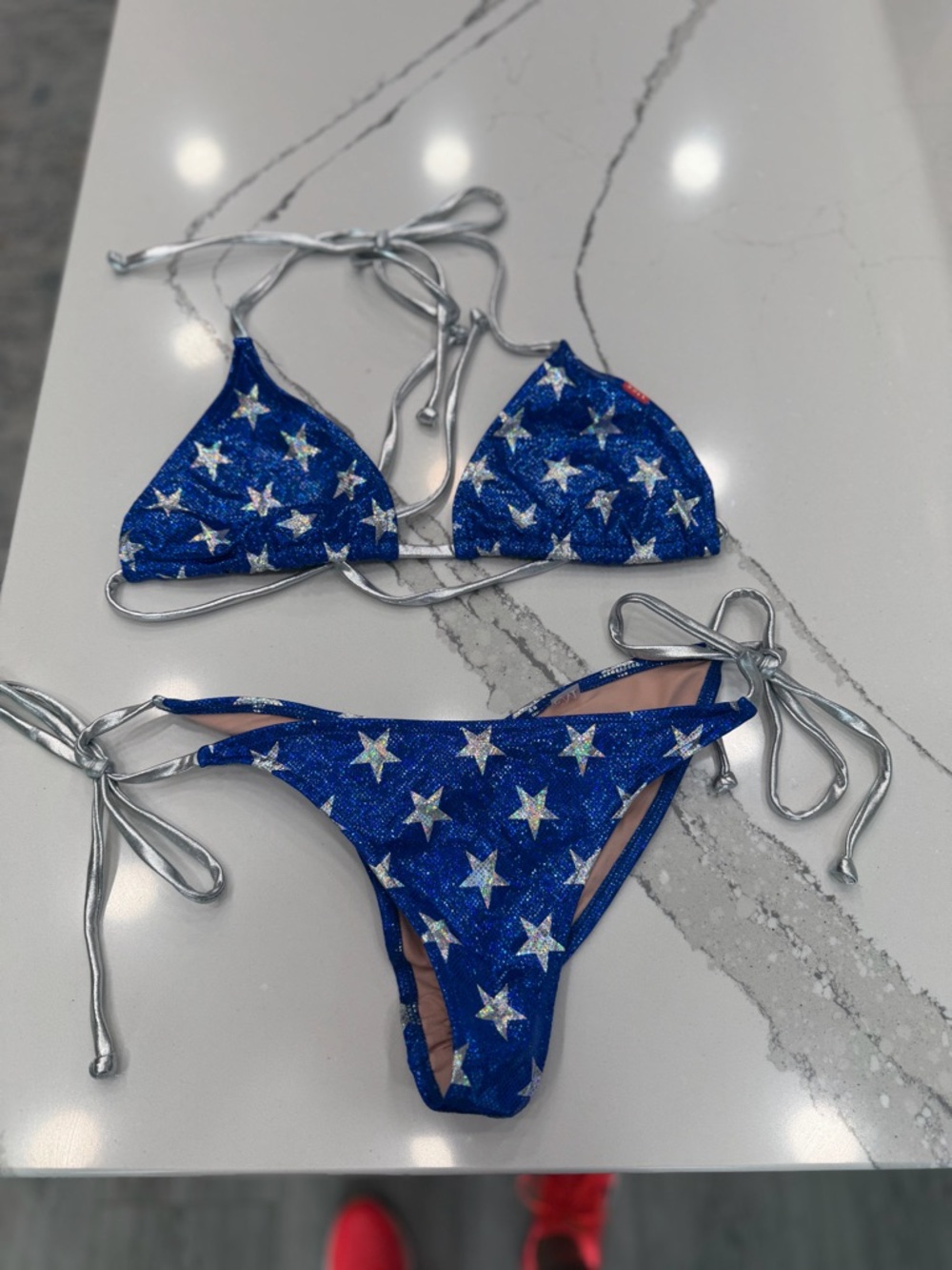 Blue Star Print Triangle Bikini - Classic Women's Swim Set - Picture 4 of 7